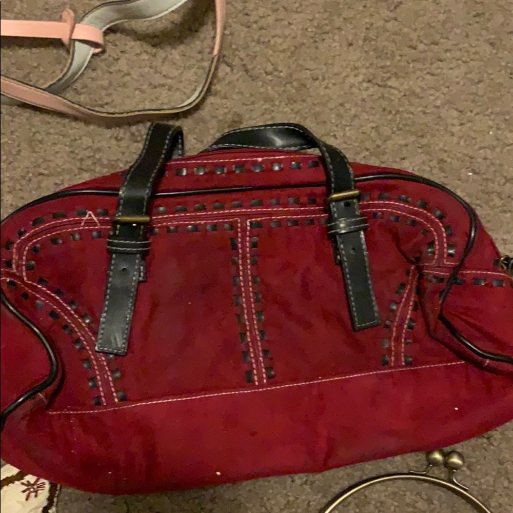 cute red and black bag suede